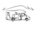 Mobile home on the background of nature. House on wheels. Sketch. Vector.